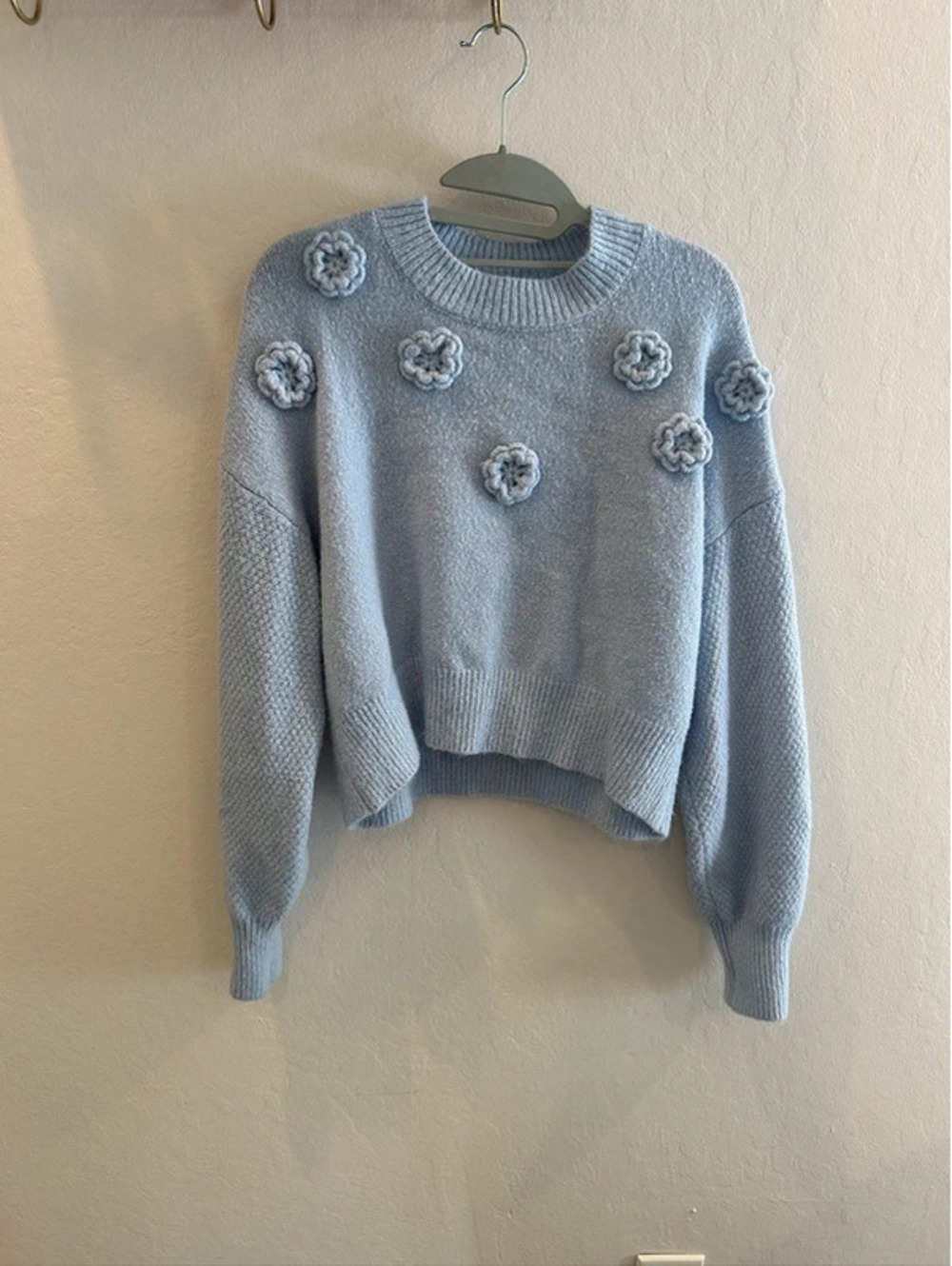 Y2K Blue Knit Rose Sweater
